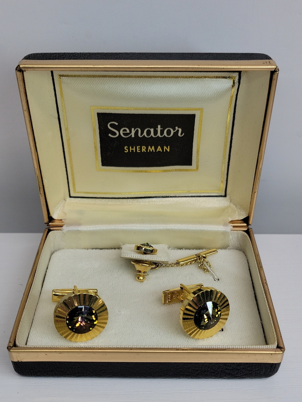 Senator By Sherman Cufflinks & Tiepin Set With Original Box